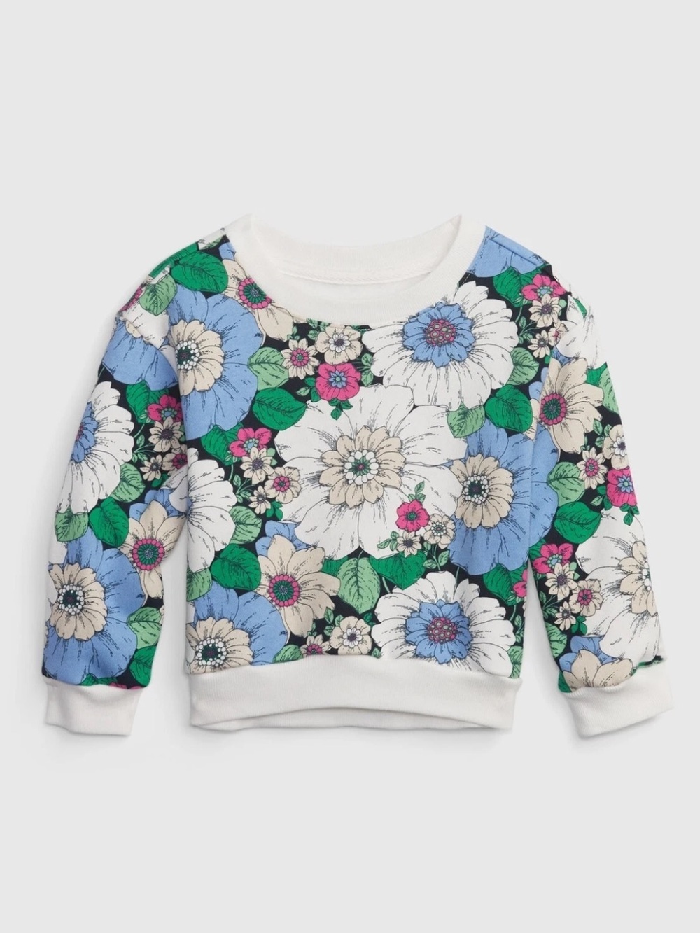 Gap Kids Size Medium 8 Sweatshirt Fashion‎ Crewneck New Off White Floral Cotton